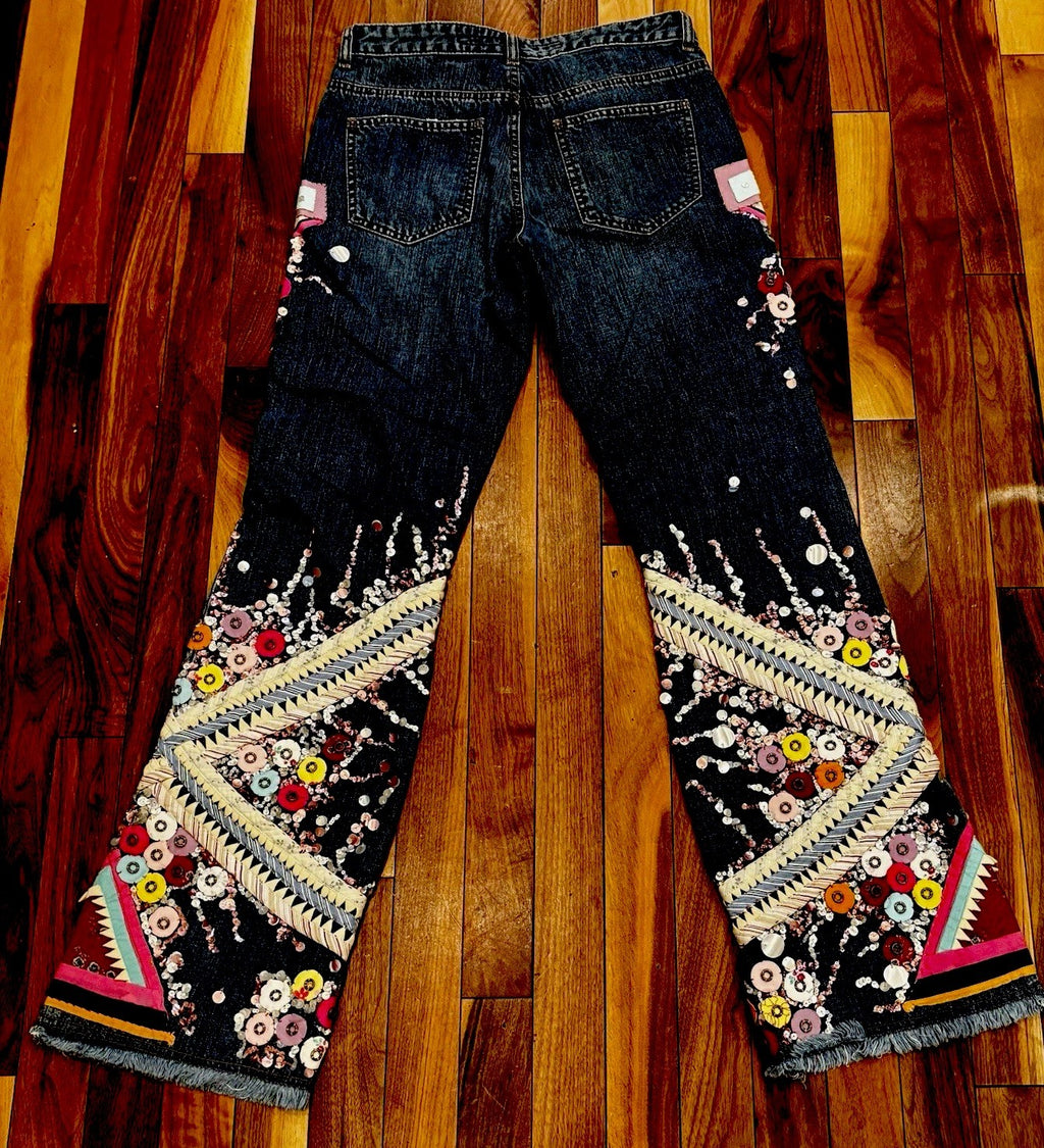 Escada 1970s Embellished Bell Bottom Jeans Size 29