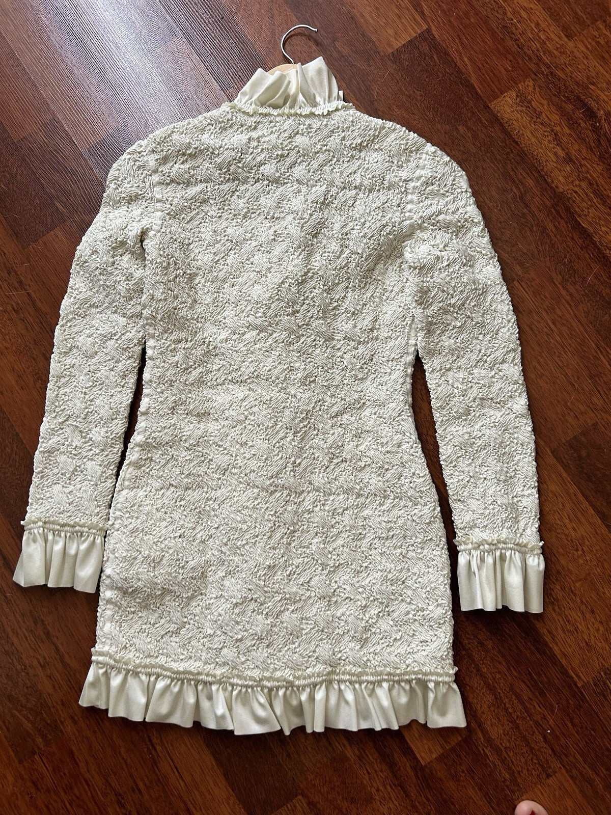 Alexander Wang Smocked Ruffle Long Jacket Dress S In Vintage White