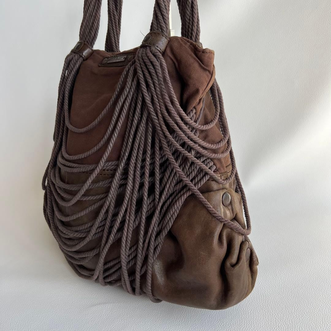 Diesel 2000s Brown Leather Shoulder Bag with Fringe Large