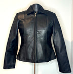 Vintage Black Leather Jacket American Base Womens Small Fitted Biker