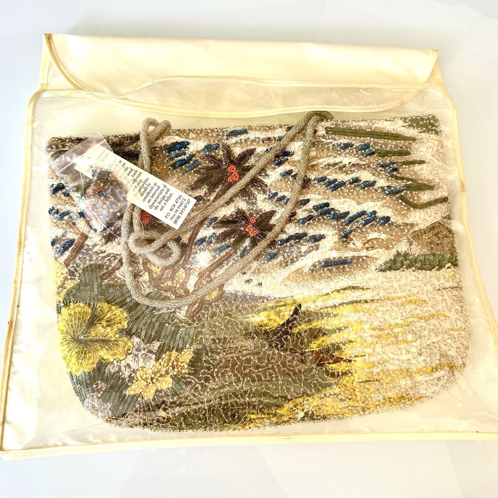 VTG Beaded Purse Hawaii Tiki Hut Palm Tree Luau Hula Shoulder Bag New With Tags