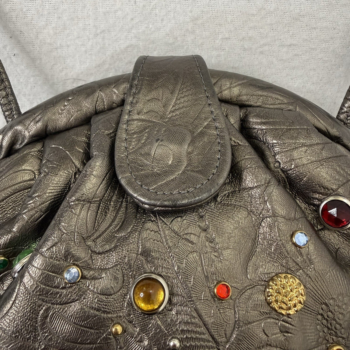 Pinky 1980s Bejeweled Leather Shoulder Bag Metallic Gemstones