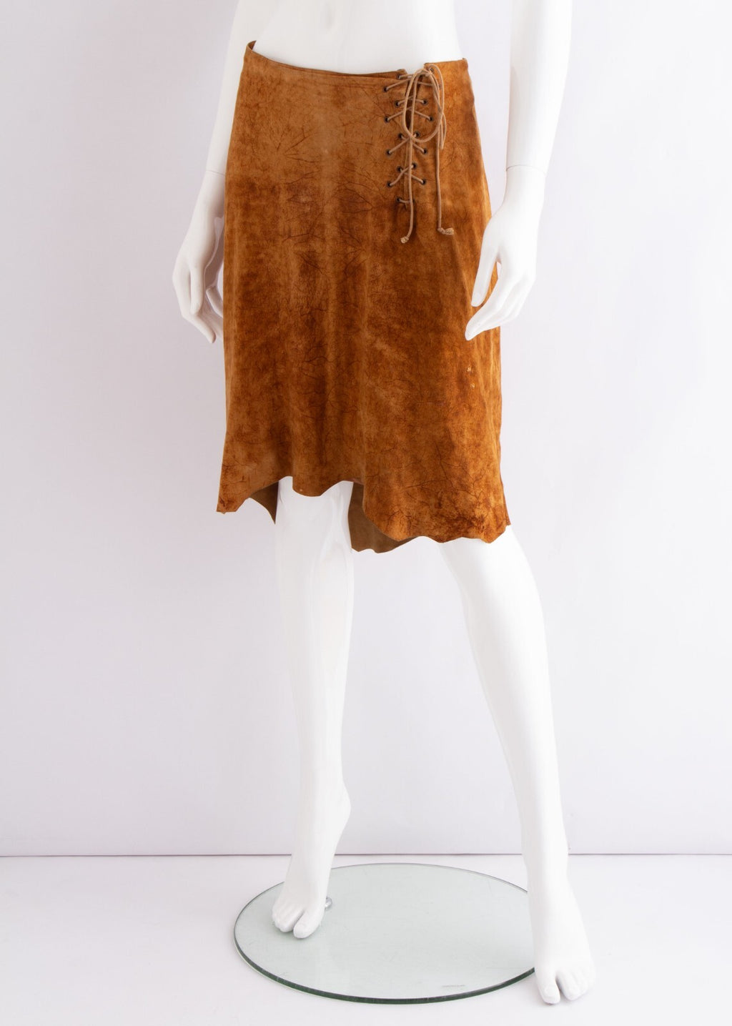 Plein Sud Suede Leather Lace Up Tie Asymmetric Skirt