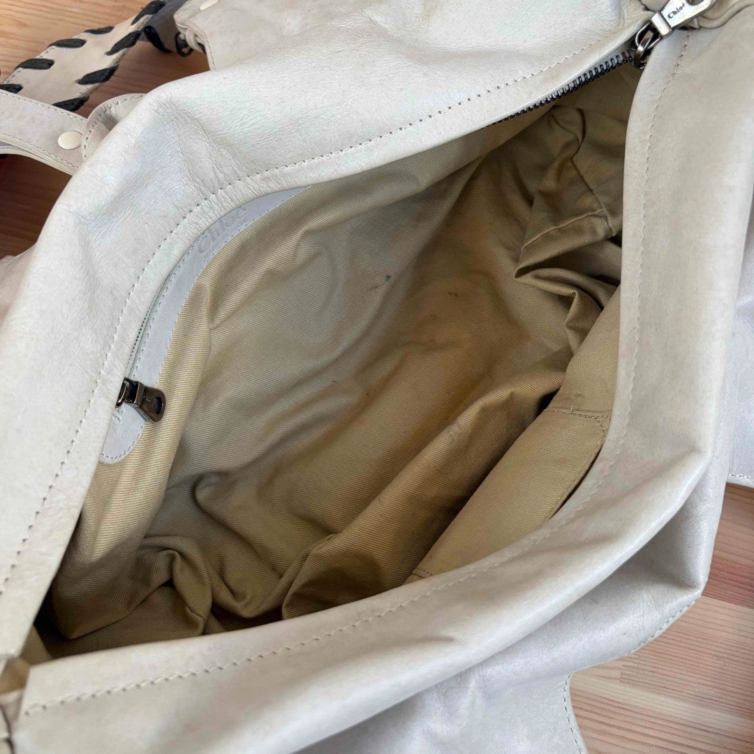 Chloe Silverado White Leather Bag Vintage Early 2000s Large Satchel Tote