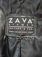 Vintage Y2K Black Leather Coat with Fox Fur Collar and Cuffs
