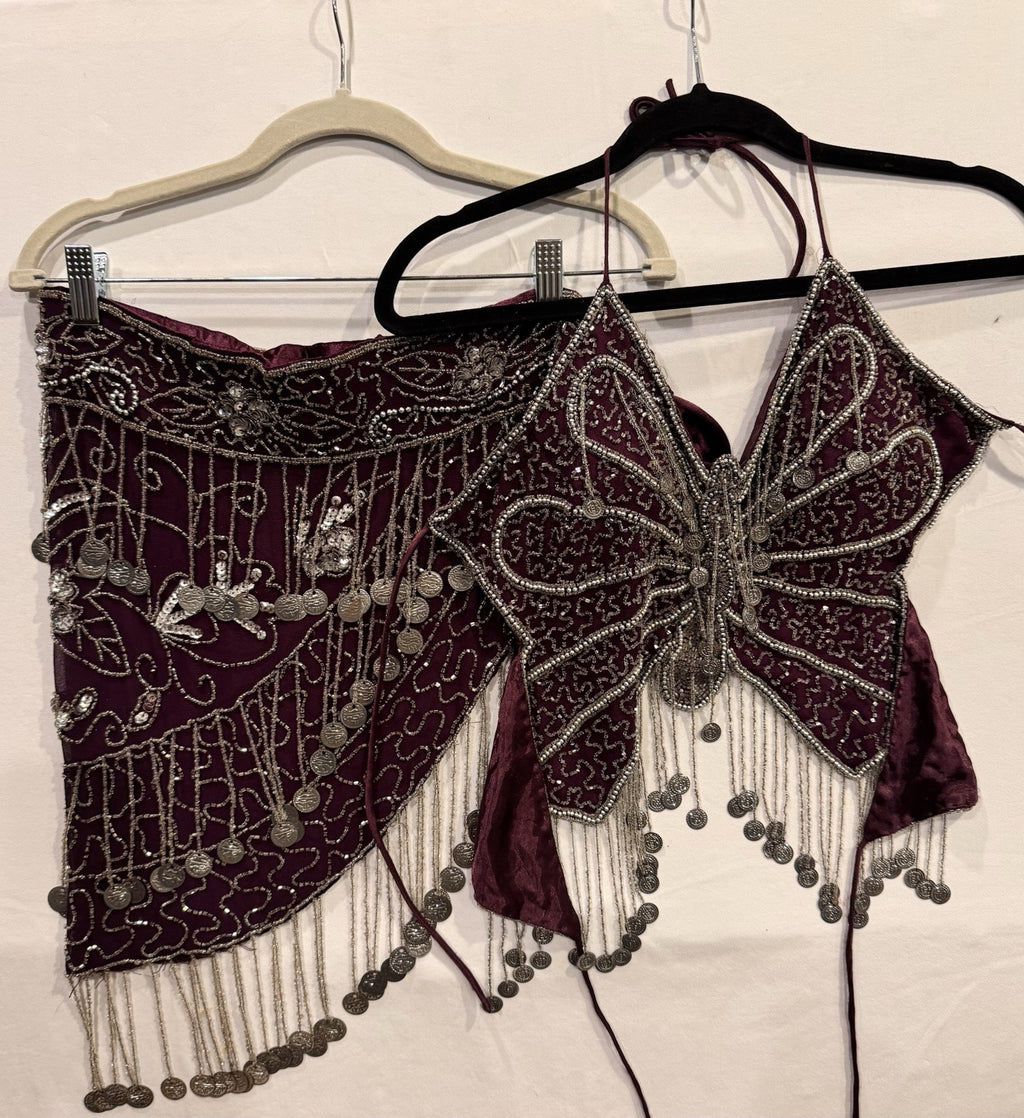 Vintage Y2K Beaded Butterfly Halter Top and Skirt Set