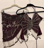 Vintage Y2K Beaded Butterfly Halter Top and Skirt Set