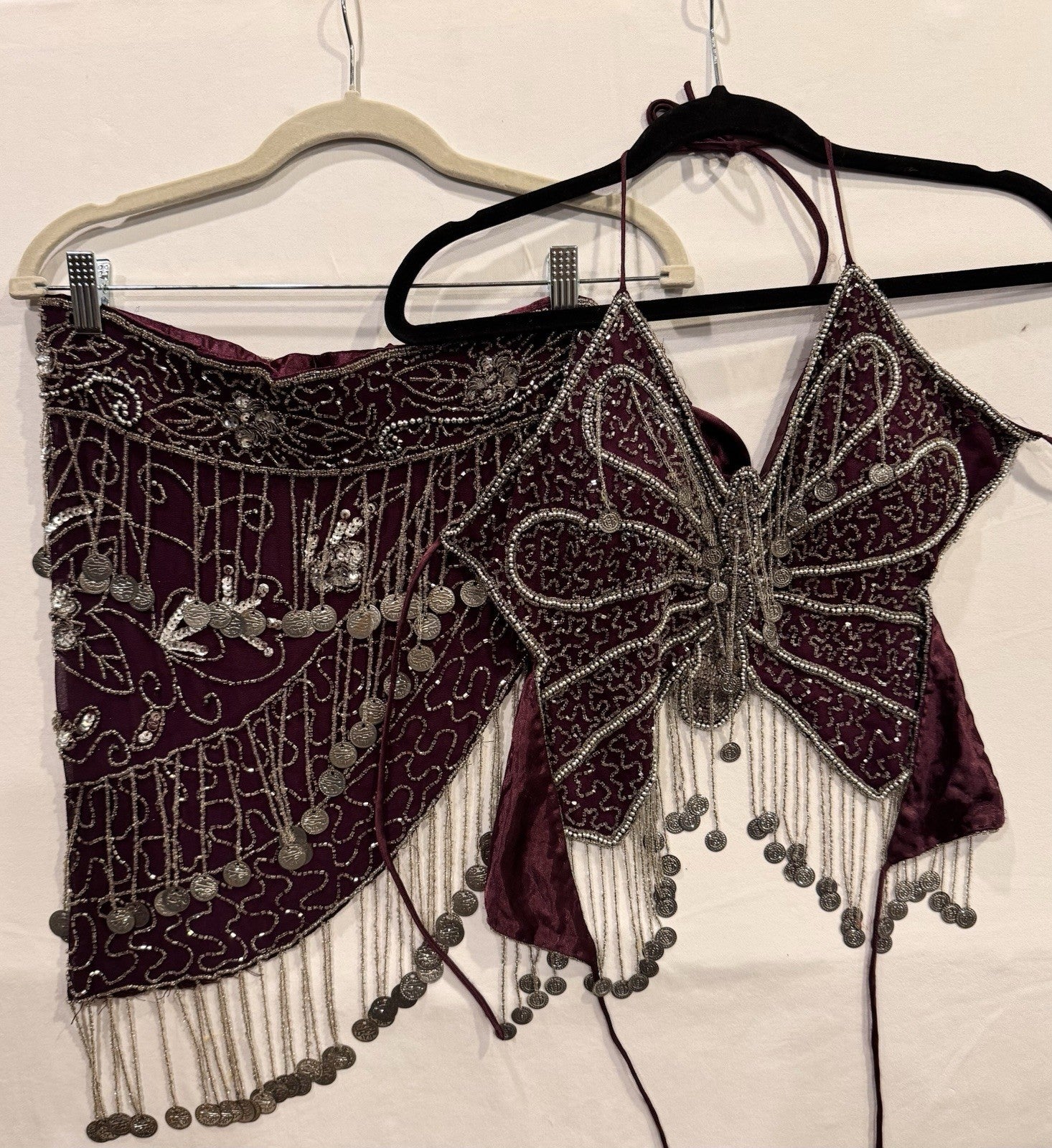 Vintage Y2K Beaded Butterfly Halter Top and Skirt Set