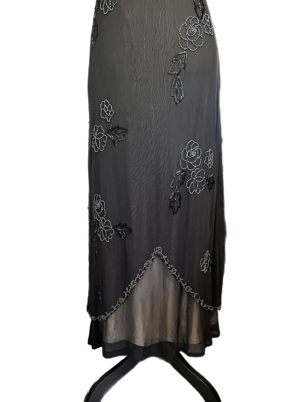 Vintage Caché Sheer Mesh Beaded Floral Slip Dress