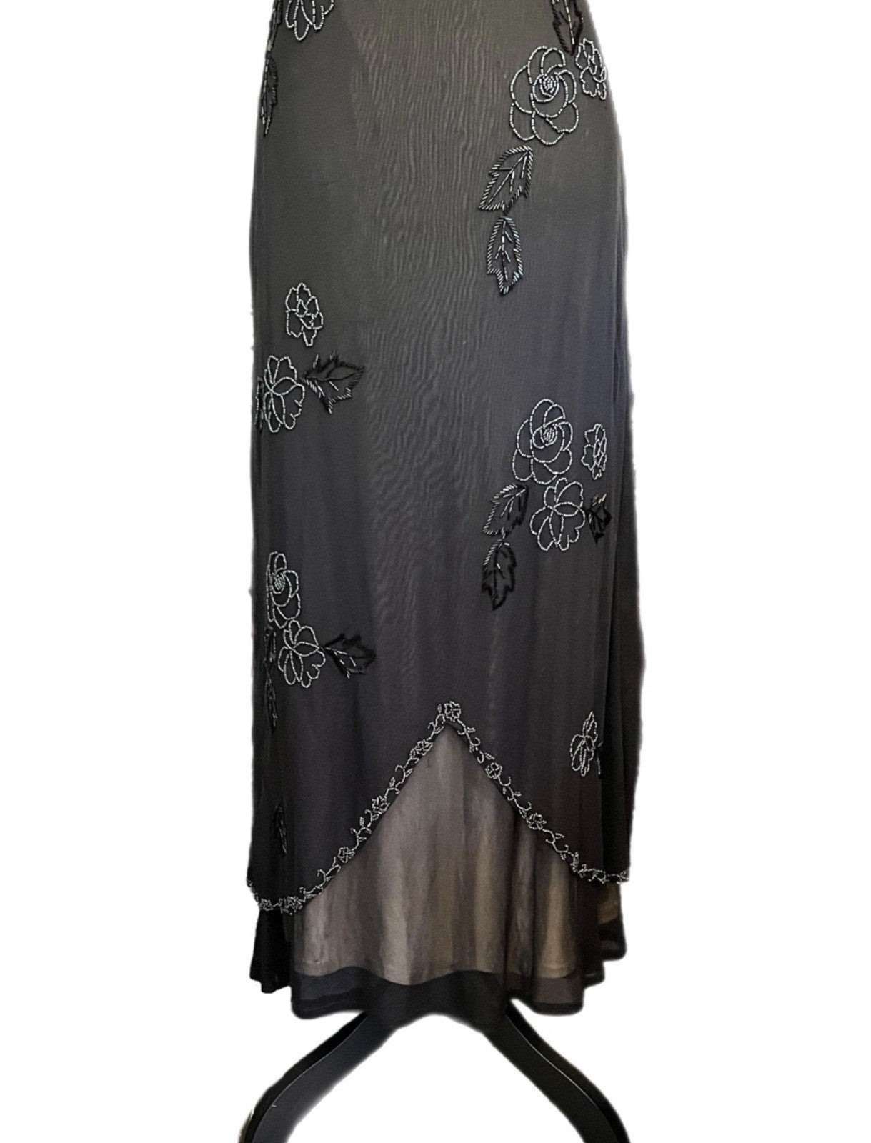 Vintage Caché Sheer Mesh Beaded Floral Slip Dress