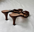 Vintage 90s 2000s PRADA Leather Rosebud Brown Pink Kitten Heels Sandals Size 37