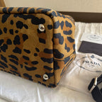 PRADA Canapa Leopard Print 2Way Tote Bag Brown Canvas USED from Japan #SA