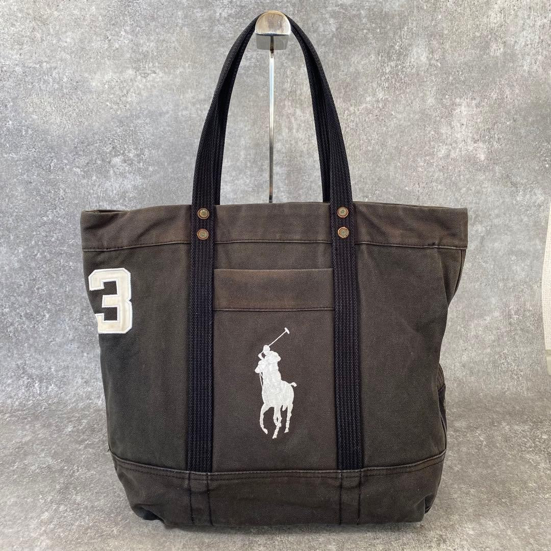 Rare Vintage Polo Ralph Lauren Large Pony Tote Navy black Canvas