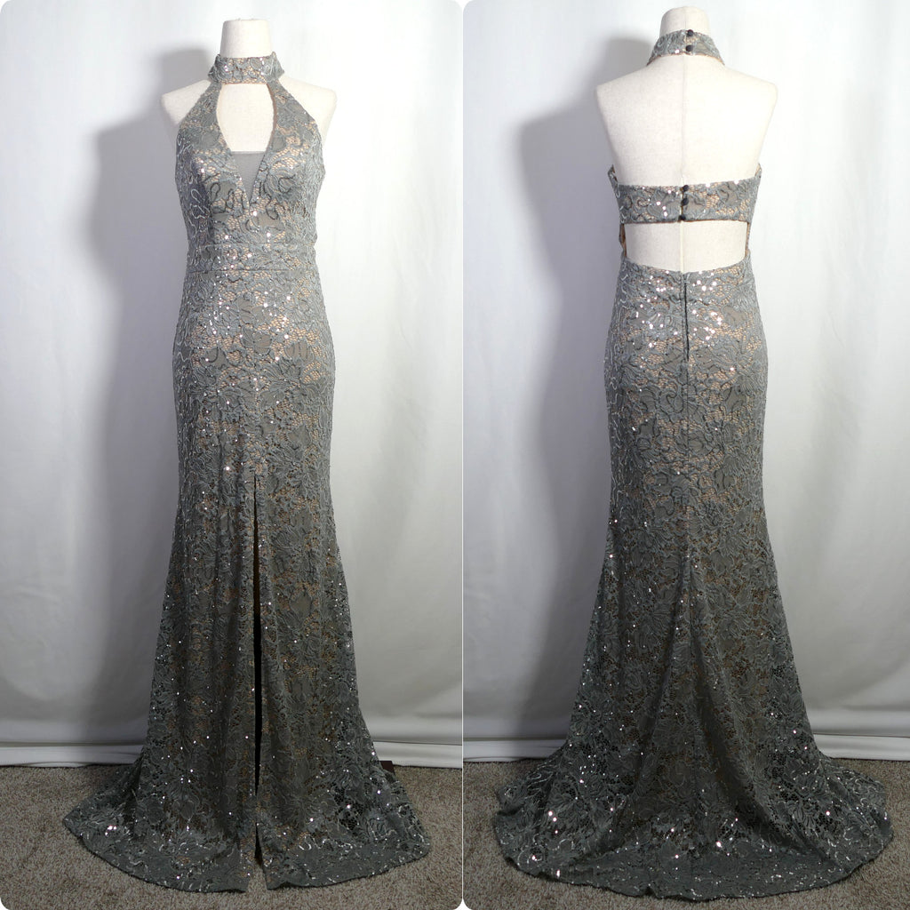 Vintage Sequin Halter - Open Back - Maxi Dress