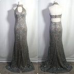Vintage Sequin Halter - Open Back - Maxi Dress