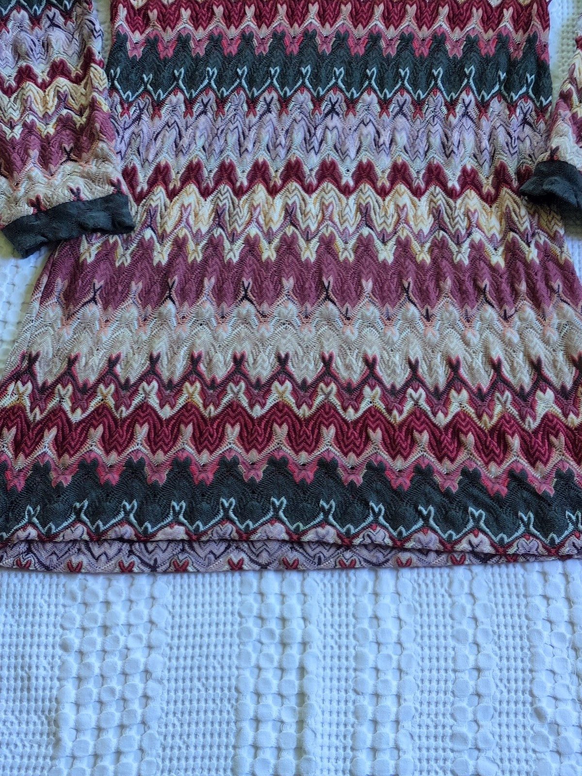 Missoni Vintage Knit Chevron Wool Blend Dress Long Sleeve Multicolor Size 40