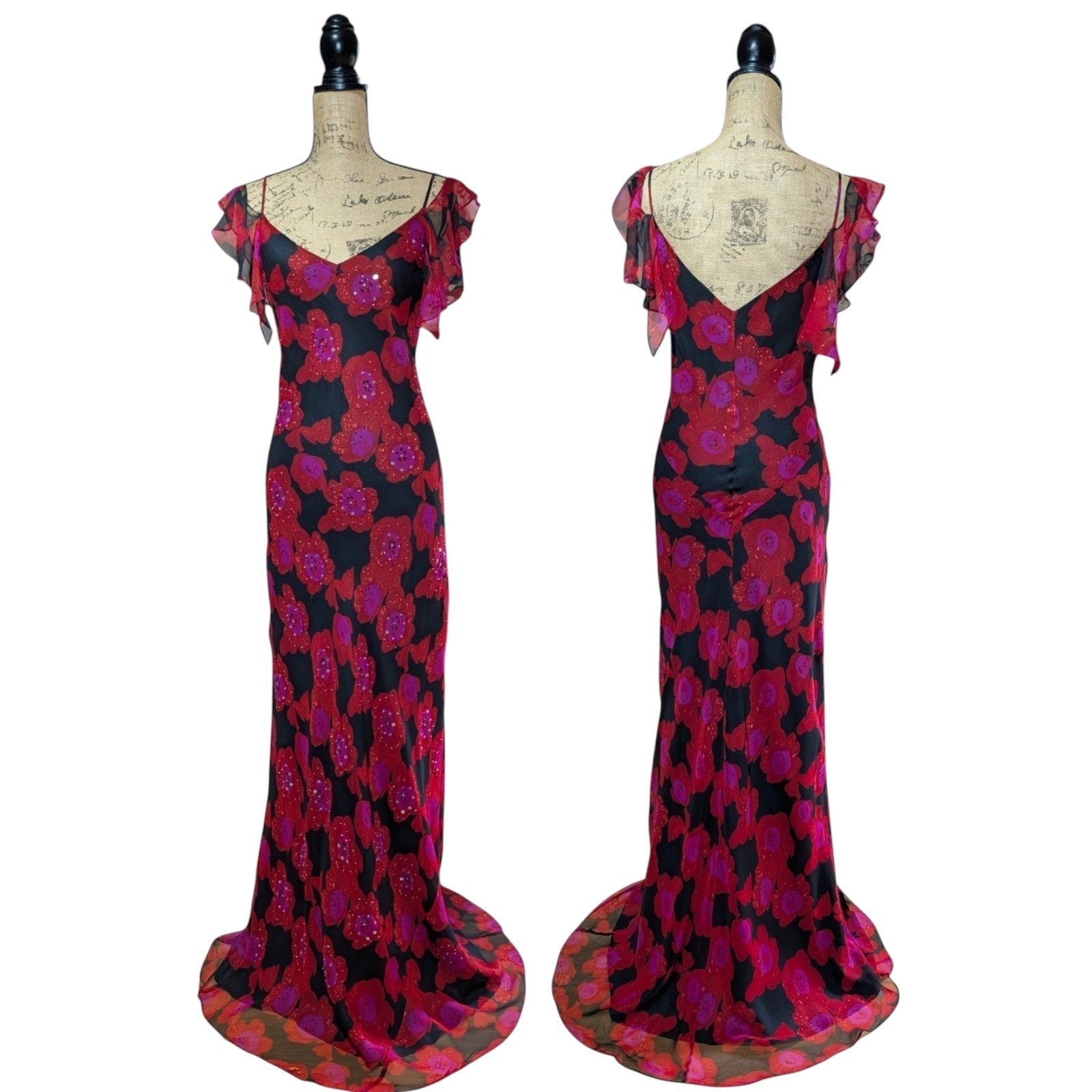 100% Silk Beaded Floral Dress