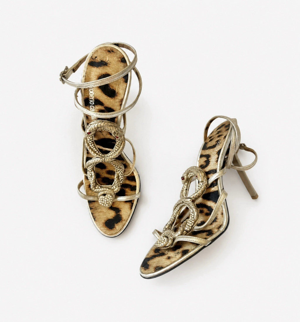 Vintage 2000’s Roberto Cavalli Snake Silver Heels