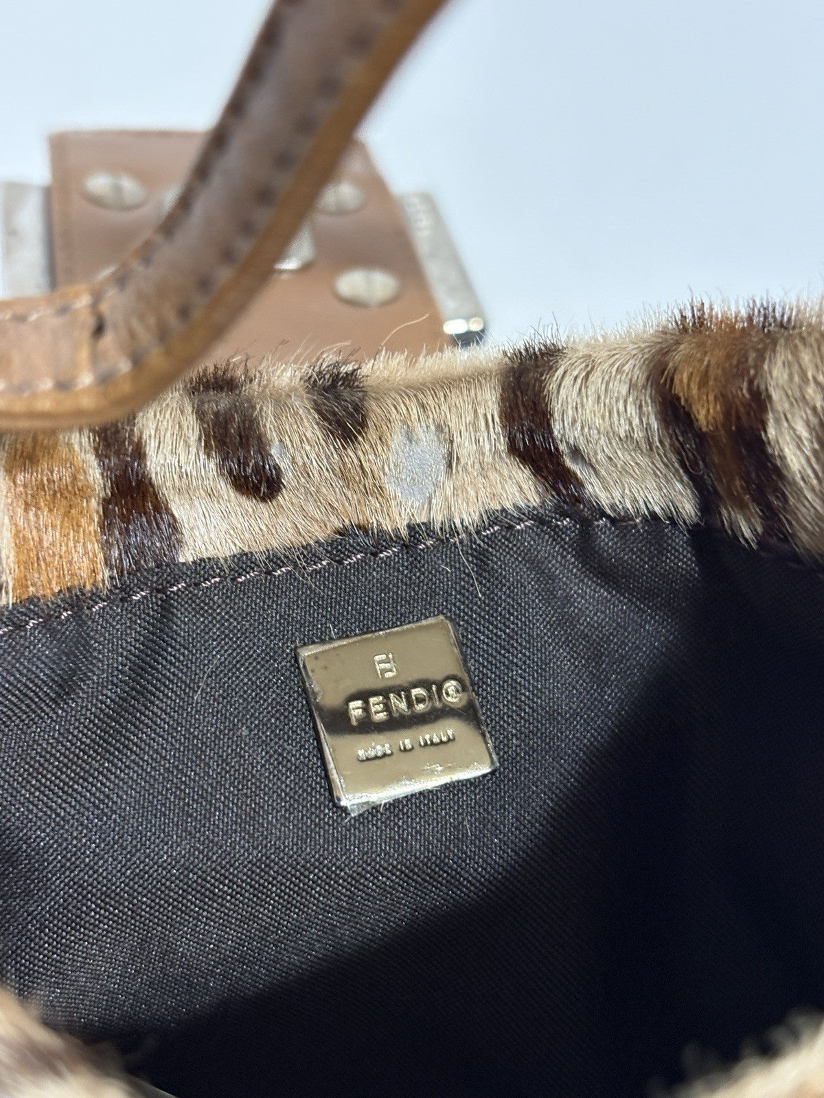 Vtg Fendi Leopard Print Pony Hair Croissant Bag