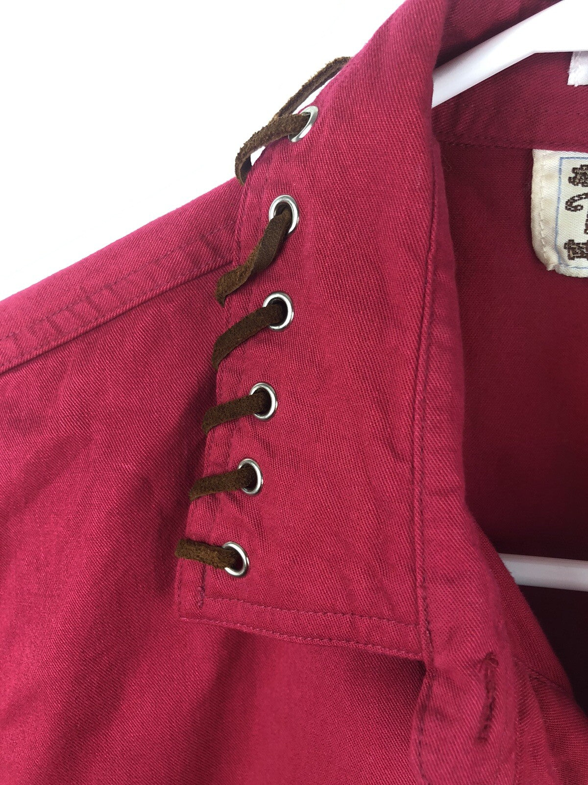 Vintage Tillman Western Button Up Womens Red Shirt Leather Grommets SZM   B2