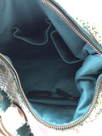 Isabella Fiore Green Crochet Floral Applique Shoulder Bag