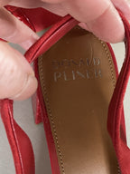 DONALD PLINER SUEDE CAP TOE SLINGBACK WITH CROCO- EMBOSSED HEEL AND TOE RED 9M