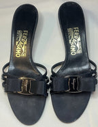 Salvatore Ferragamo Vara Kitten Black Patent Leather Bow Shoes Size 6.5