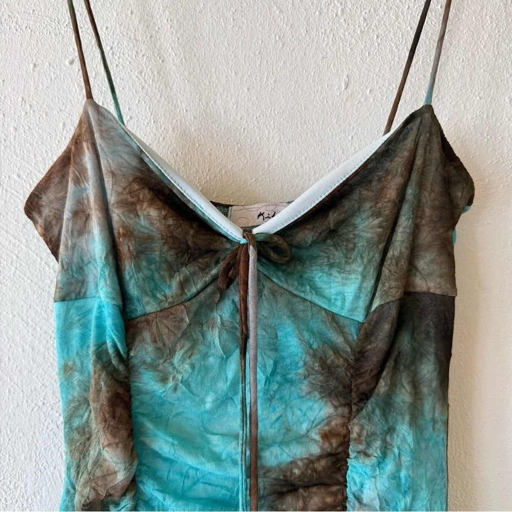 Turquoise Brown Tie Dye Slip Dress