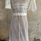 Antique Edwardian White Net Lace Dress Floral Lace Maxi Ruffle Bridal Vintage