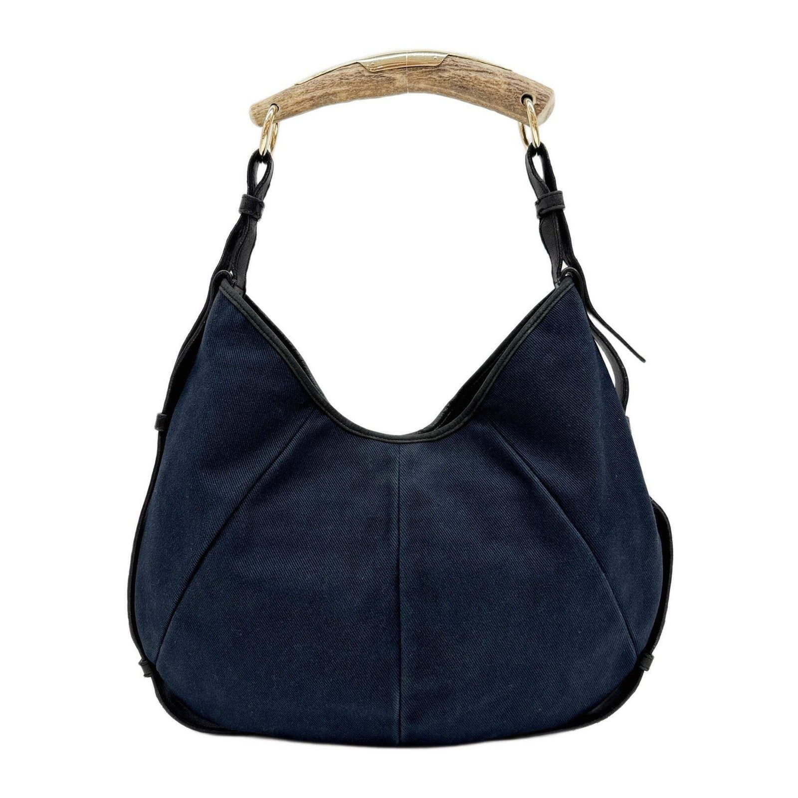 SAINT LAURENT Mombasa YSL Logo Navy Blue Canvas Shoulder Bag