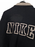 90's Nike Varsity Jacket Size Medium Oversized Black Grey Leather Wool Bomber