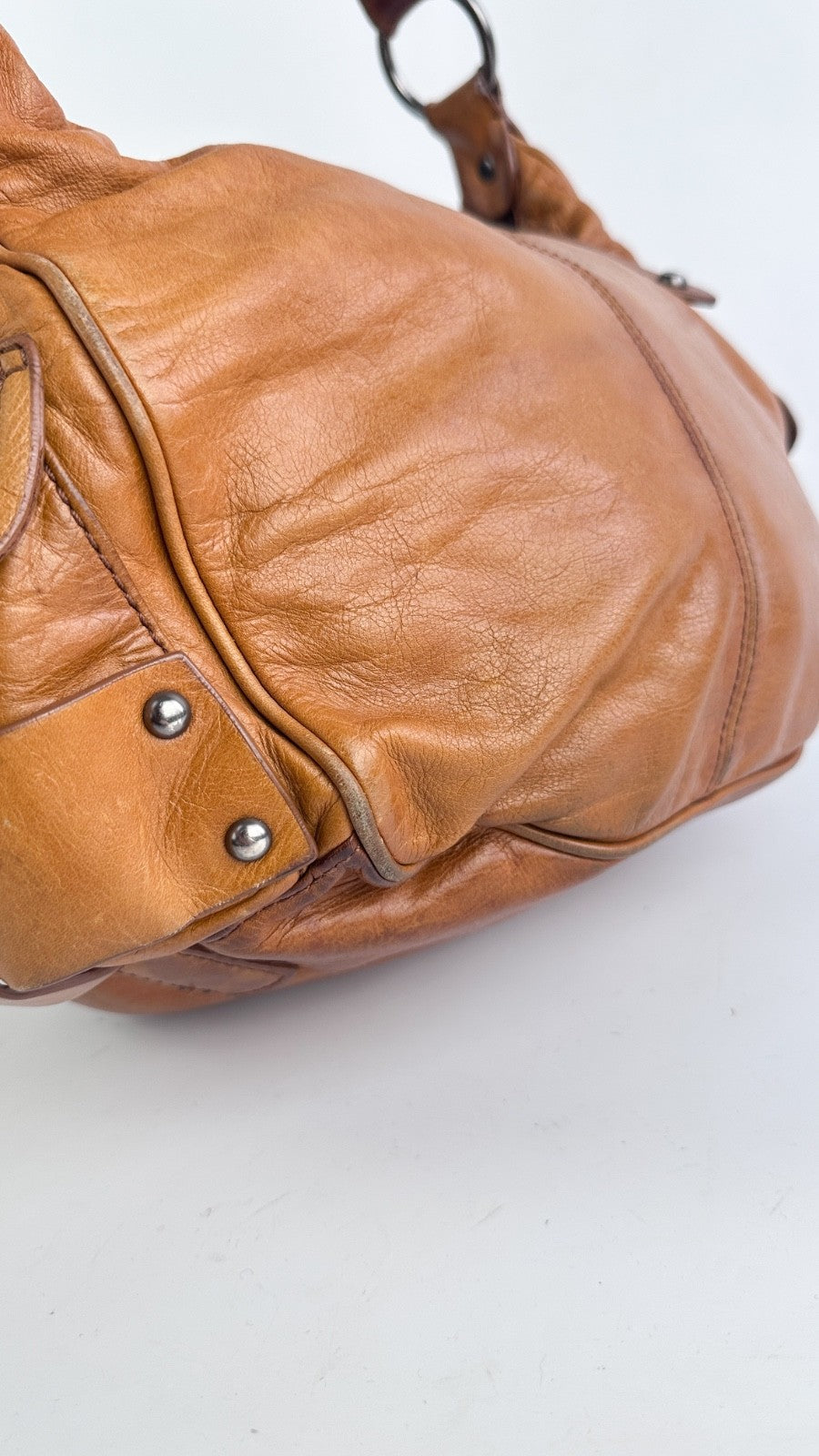 Francesco Biasia Tan Brown Leather Hobo Shoulder Bag Y2K