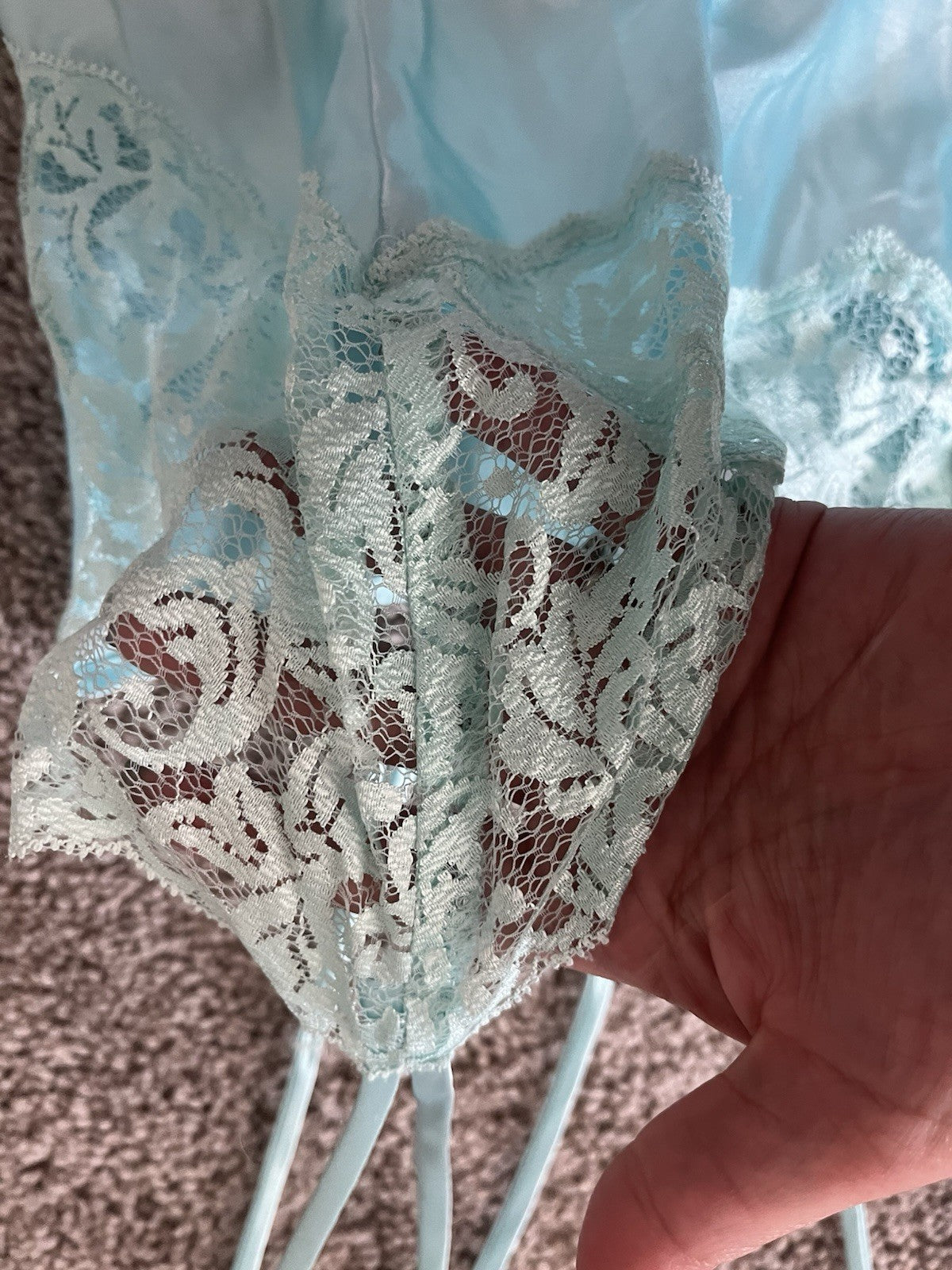 Vintage Victoria's Secret Slip Dress Blue Lace Trim Chemise lingerie size m