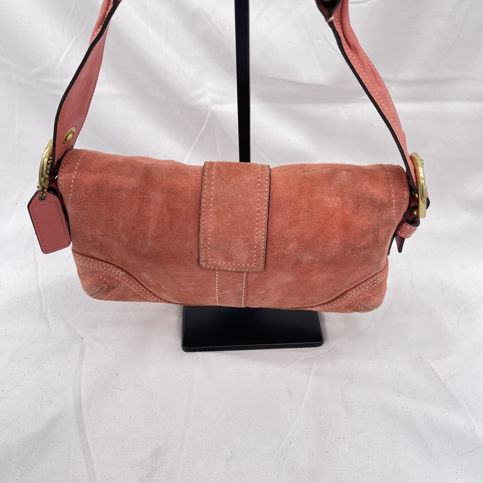 Vintage Coach Y2K Demi Soho Flap Shoulder Bag Suede 8A18 Salmon Pink Pre-Owned