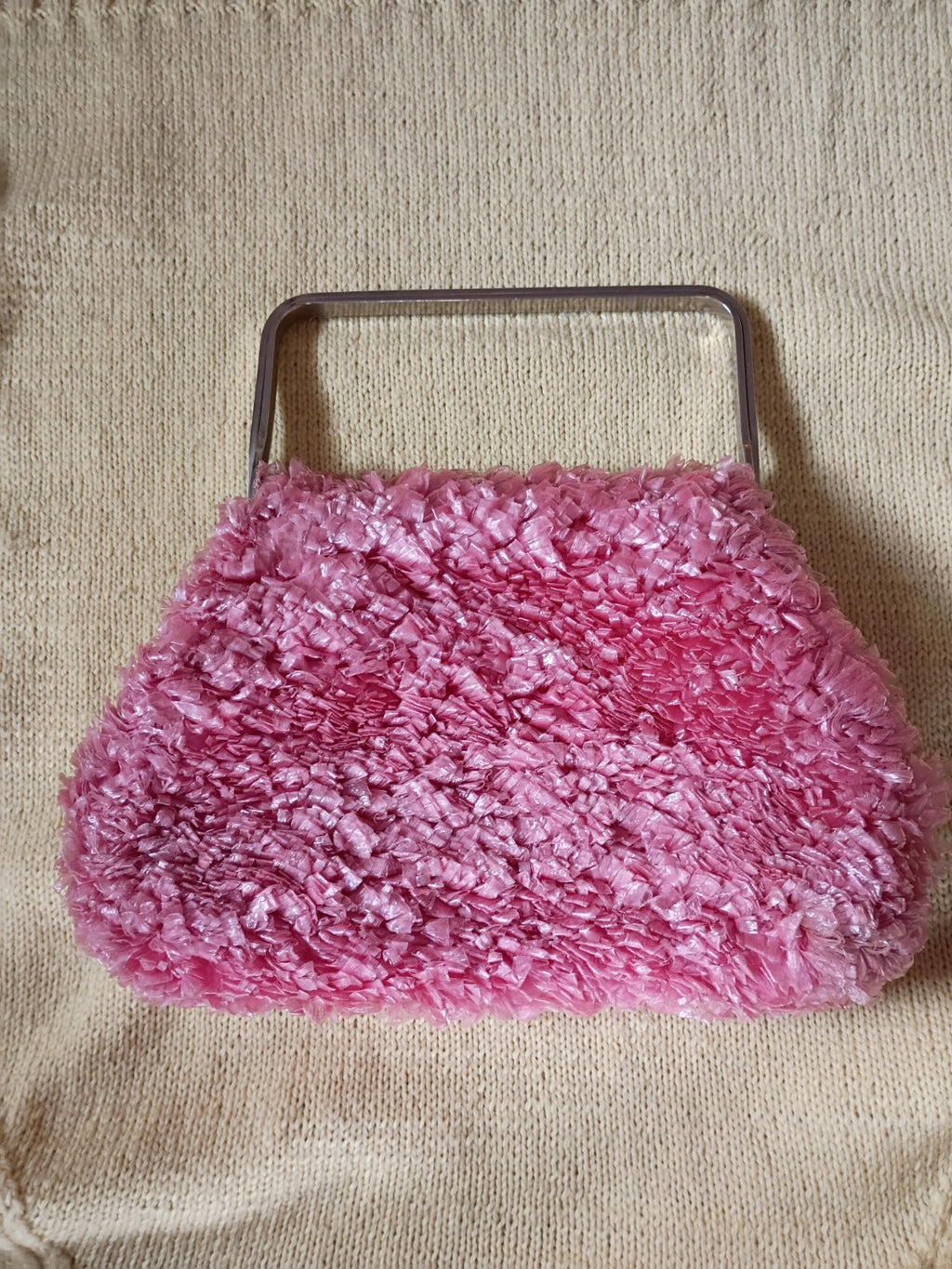 Amazing 1960s Fuzzy Pink Purse Silver Handbag