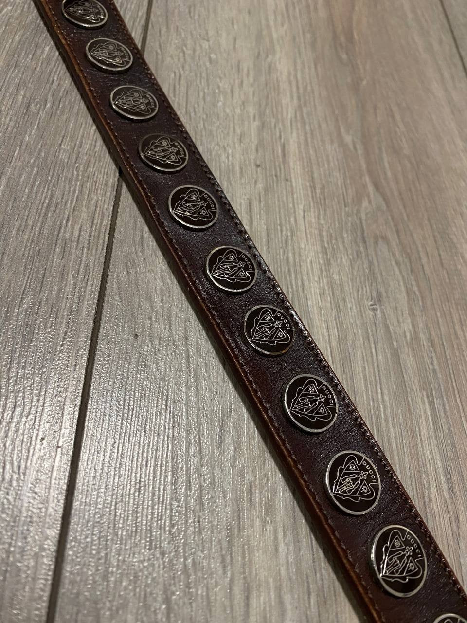 Vintage Gucci Belt Crest Patent Leather Monogram Brown Y2K Rare