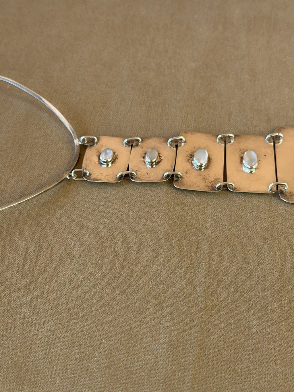 VTG Artisan Studio Modernist Sterling Silver 925 Moonstone Choker Necklace