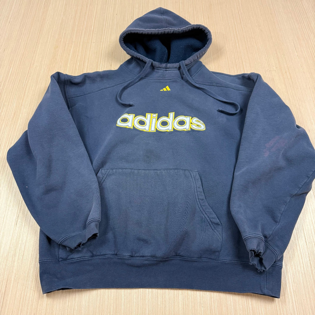 Vintage 90s y2k Sun Faded Adidas Distressed Hoodie Embroidered Center Logo
