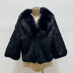 Y2K Black Rabbit and Fox Fur Jacket with Whipstitch Detail