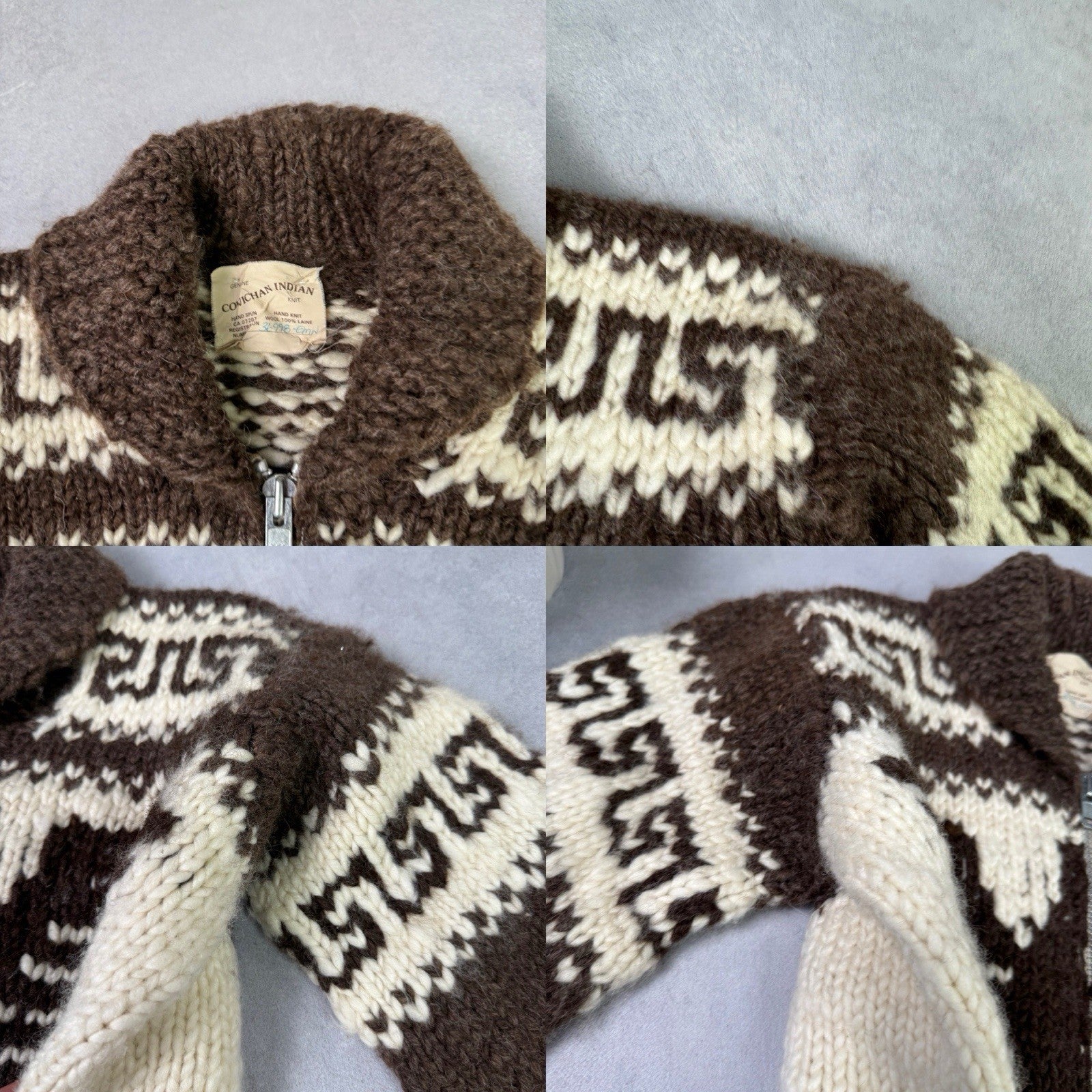 Vintage Couchan Indian Hand knit Wool Sweater Zip Eagle  Size M