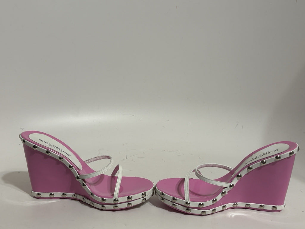 Vtg Dolce & Gabbana Pink Lucite Wedge Sandal Heels 35