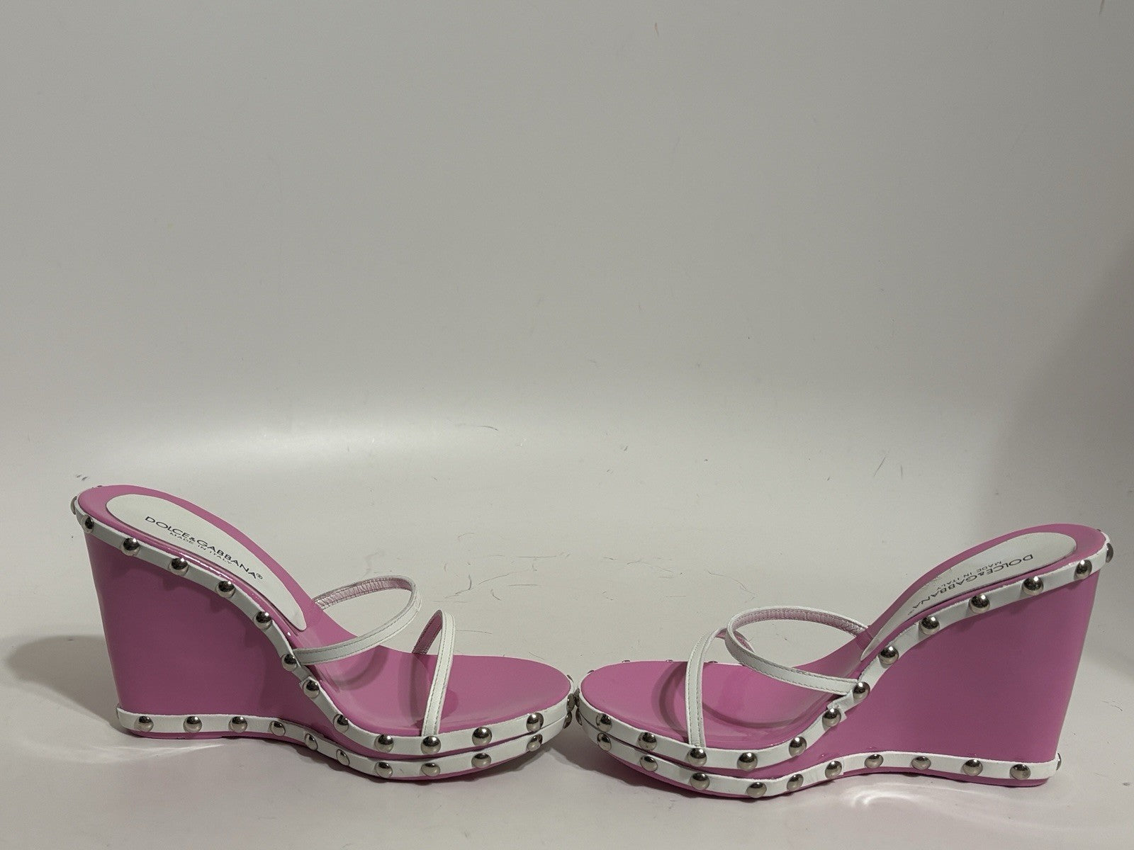 Vtg Dolce & Gabbana Pink Lucite Wedge Sandal Heels 35