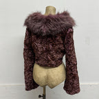 Vintage Y2K Purple Bolero Cropped Rabbit & Fox Fur Jacket Coat