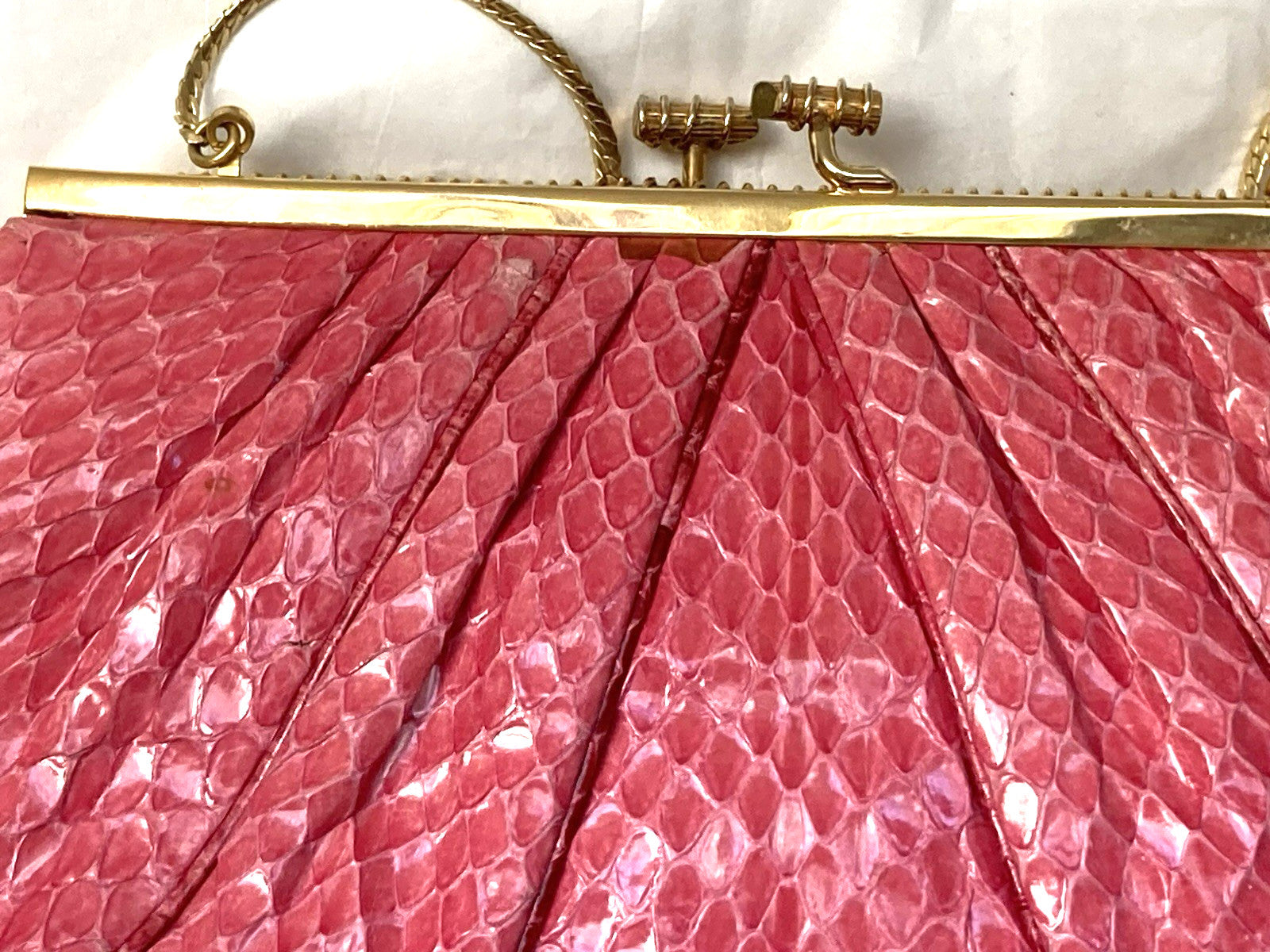 Judith Leiber Clutch Snakeskin RASPBERRY PINK Evening Bag Shoulder Vintage 1980s