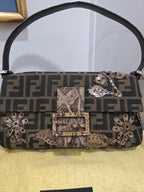 Fendi shoulder bag Mamma Baguette Beaded Flower Zucca Brown