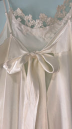 Vintage y2k 90s white beaded sequin chiffon ruffled trim slit  slip dress bow L