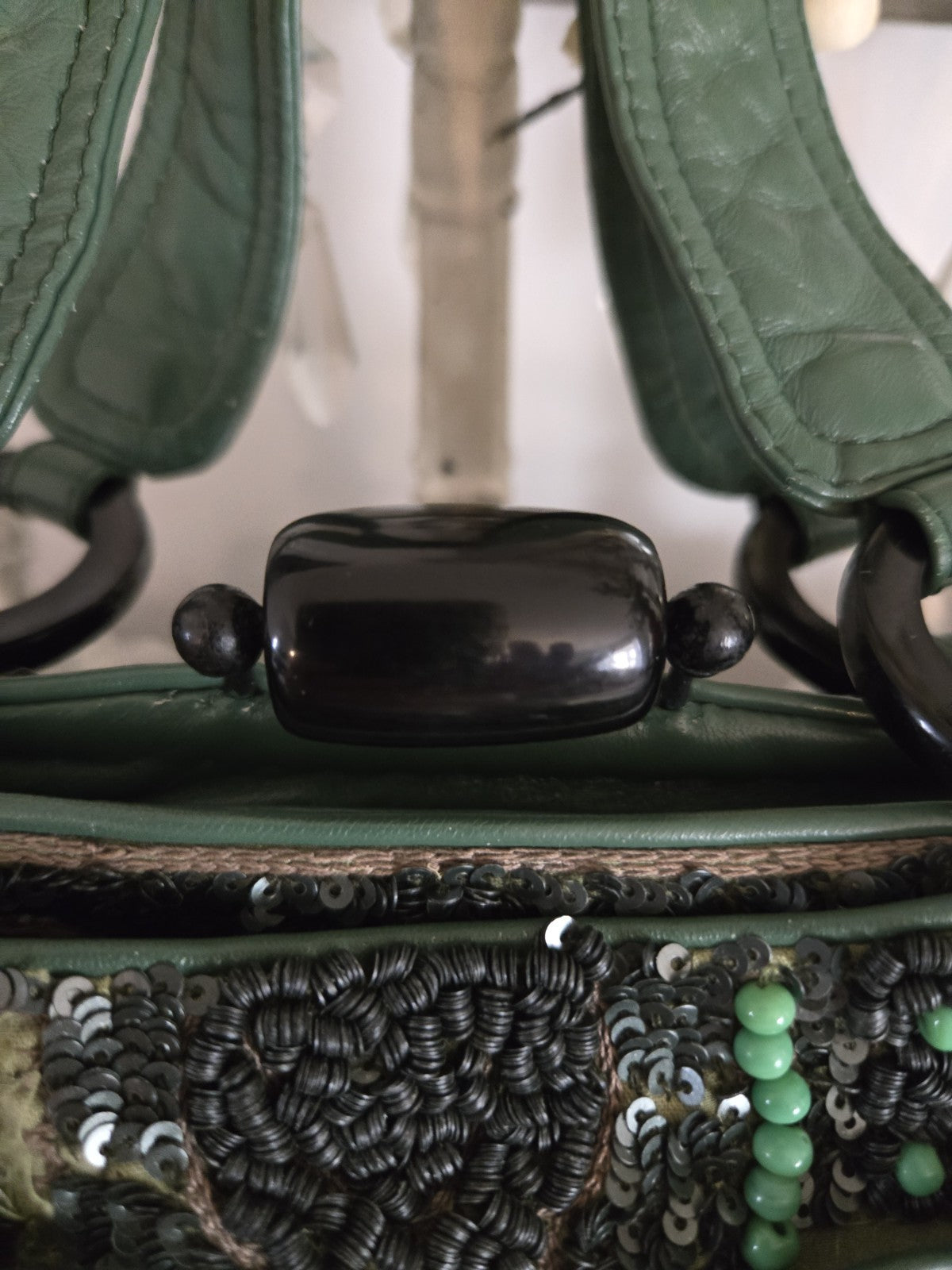 Jamin Puech Paris Beaded Sequin Leather Shoulder Bag Green
