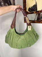 Lucky Brand Y2K Green Suede Studded Hobo Shoulder Bag