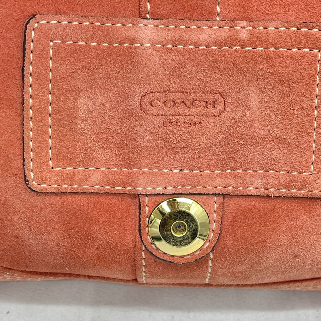 Vintage Coach Y2K Demi Soho Flap Shoulder Bag Suede 8A18 Salmon Pink Pre-Owned
