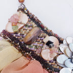 Mary Frances Beaded Tulle Ruffle Wicker Shoulder Bag Mother of Pearl Earthtones